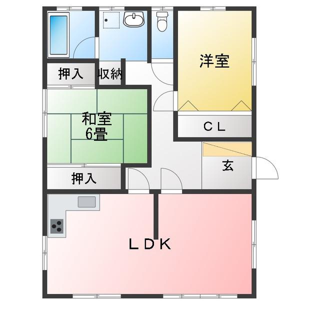 岡野ハイム(2LDK/1階)の間取り写真