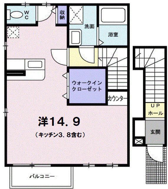 パーフェクト・K(ワンルーム/2階)の間取り写真