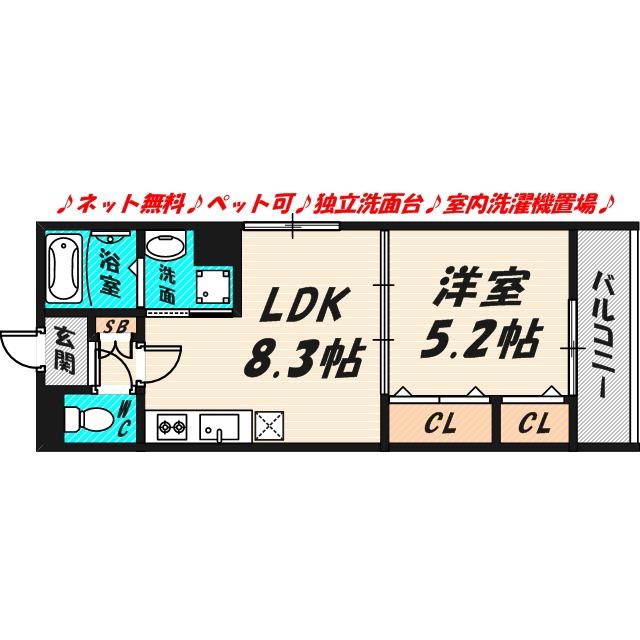 フォレストクリエオーレ諸口(1LDK/2階)の間取り写真