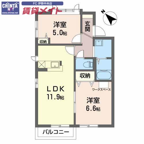 アーバンチェリー A(2LDK/1階)の間取り写真