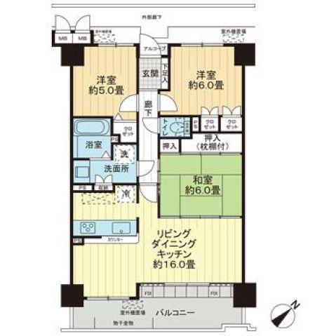 サーパス錦町通(3LDK/5階)の間取り写真