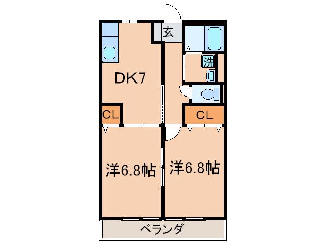 ボナール大和(2DK/2階)の間取り写真