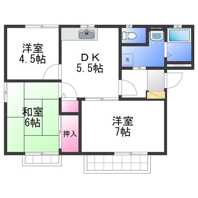 サンプレイス貝塚B(3DK/2階)の間取り写真