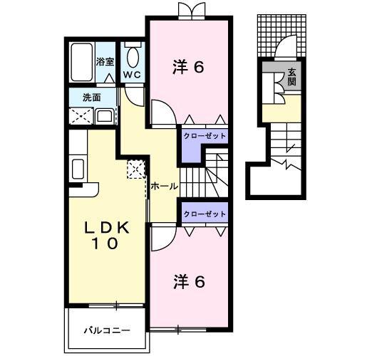 ラポール(2LDK/2階)の間取り写真
