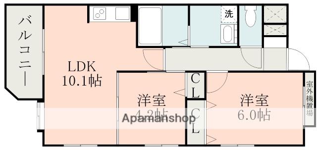 クラージュ田上(2LDK/4階)の間取り写真