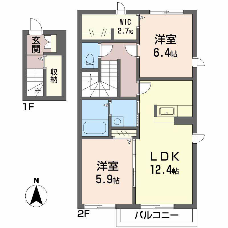 シャーメゾン乙瀬(2LDK/2階)の間取り写真