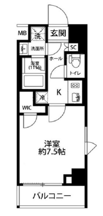 プレール・ドゥーク蔵前(1K/7階)の間取り写真