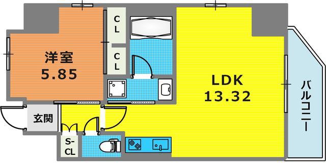 プレジオ日暮通(1LDK/13階)の間取り写真