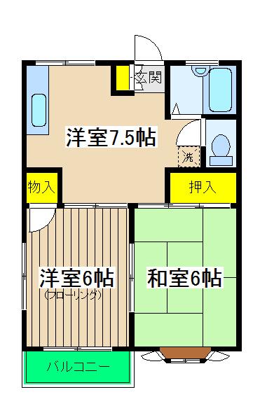 ハイムヤスイ弐番館(2DK/1階)の間取り写真