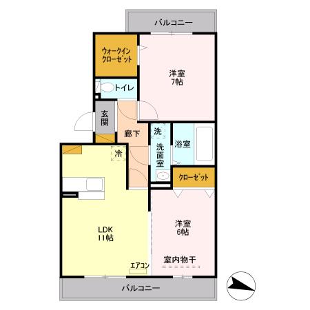 フェイバリッチ新和 A棟(2LDK/3階)の間取り写真