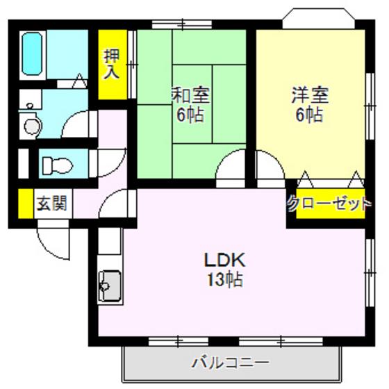 リジェールB棟(2LDK/2階)の間取り写真