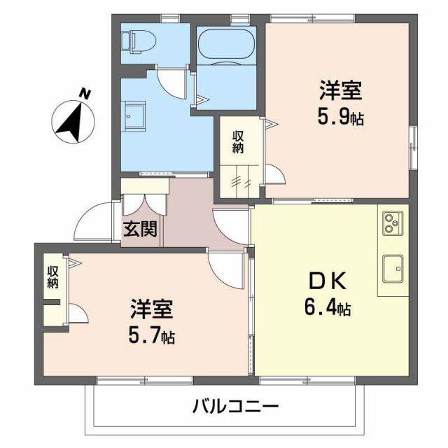 グレイスコートK(2DK/2階)の間取り写真