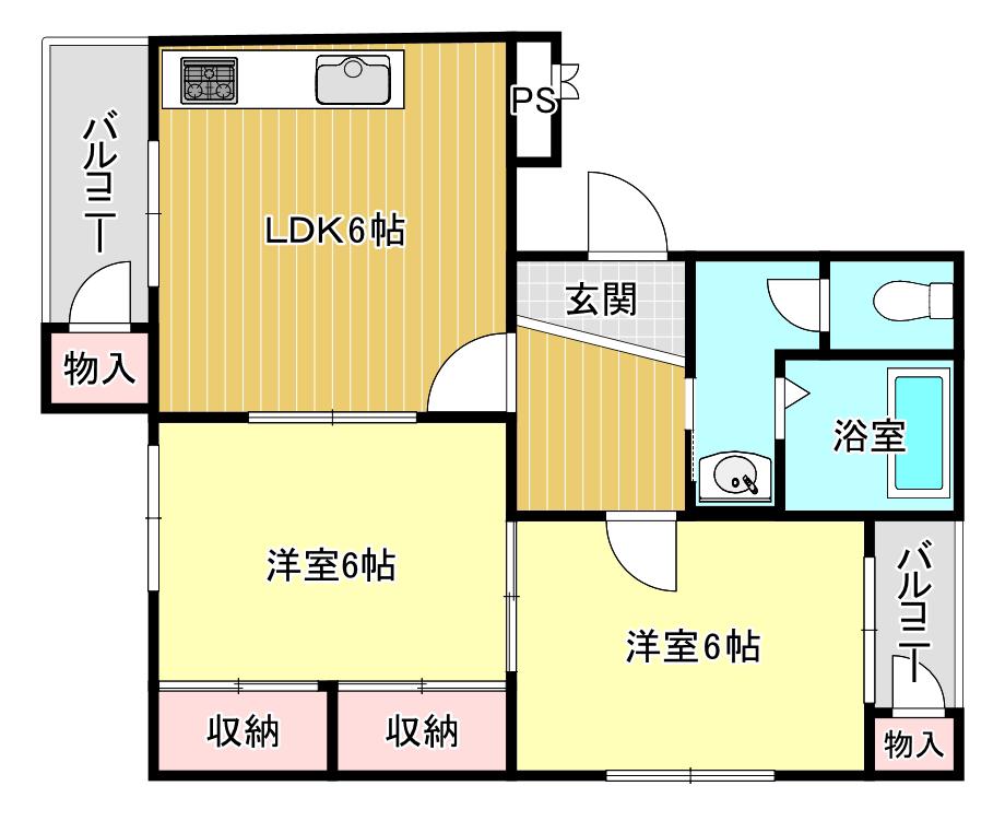 ラカーサ箕面(2LDK/4階)の間取り写真