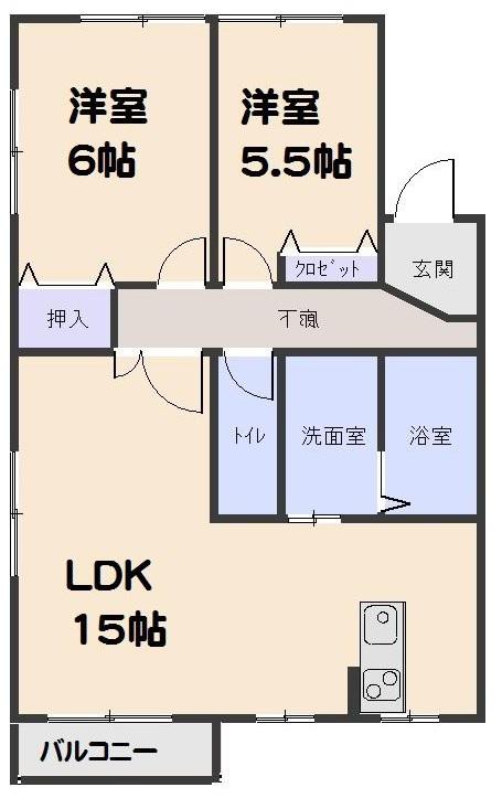 リゾートハイツ 千代田(2LDK/1階)の間取り写真
