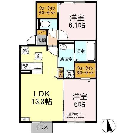 インペリアルおおたかの森(2LDK/1階)の間取り写真