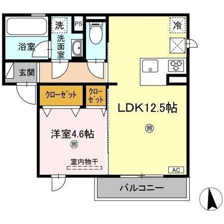ライブコートⅡ(1LDK/1階)の間取り写真
