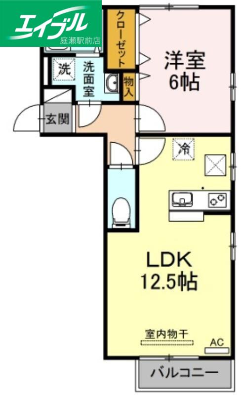 サニーサイドB(1LDK/1階)の間取り写真