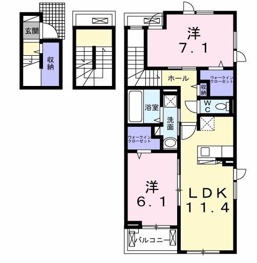 PER SEMPRE横浜II(2LDK/3階)の間取り写真