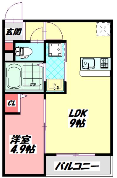 ALEGRIA古川橋 浜町(1LDK/3階)の間取り写真