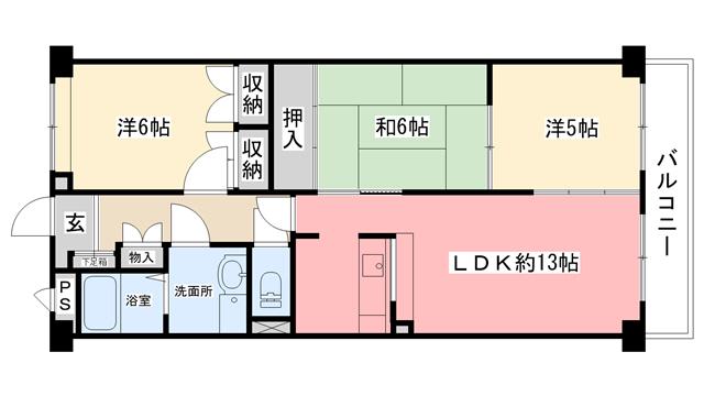 友民マンション(3LDK/2階)の間取り写真