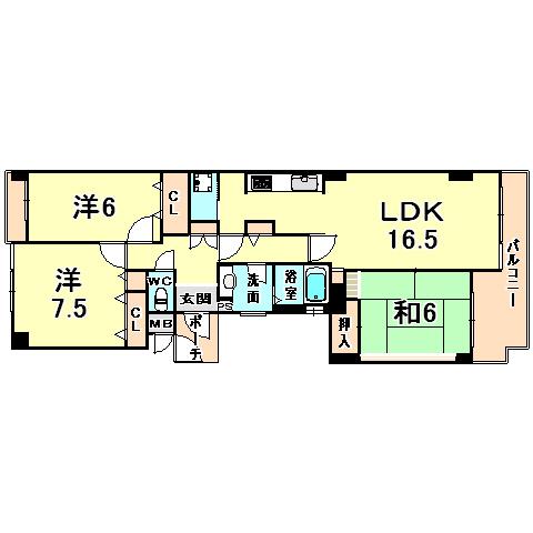 ヒルサイドテラス甲陽園(3LDK/4階)の間取り写真