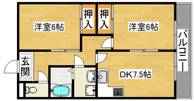 中島ハイツ(2DK/2階)の間取り写真