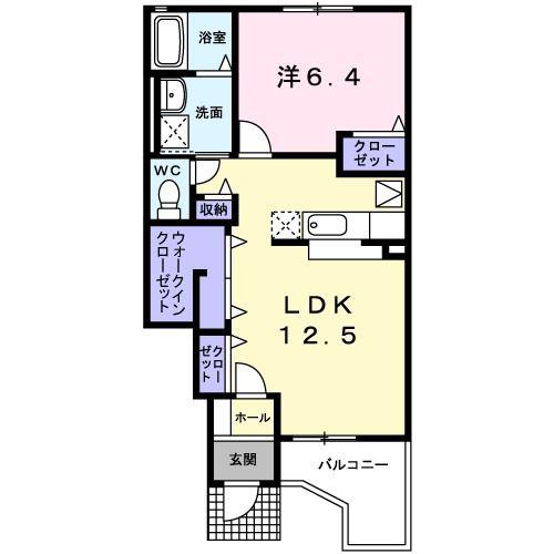 リバーサイド平塚 C(1LDK/1階)の間取り写真