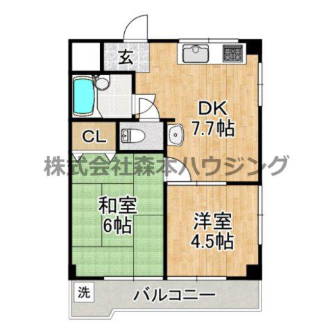 グランドハイツ2号館(2DK/4階)の間取り写真