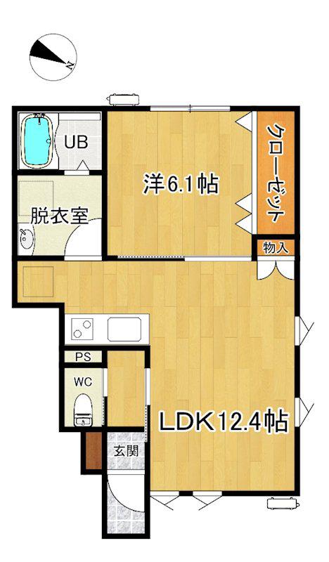 俵元II期AP(1LDK/1階)の間取り写真