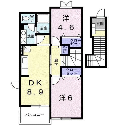 サンパティークB(2DK/2階)の間取り写真