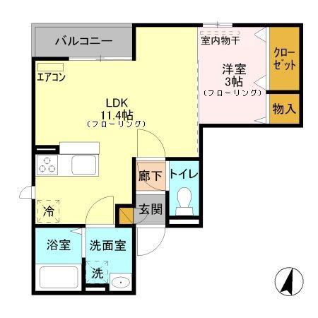 メゾンドソレイユE(1LDK/3階)の間取り写真