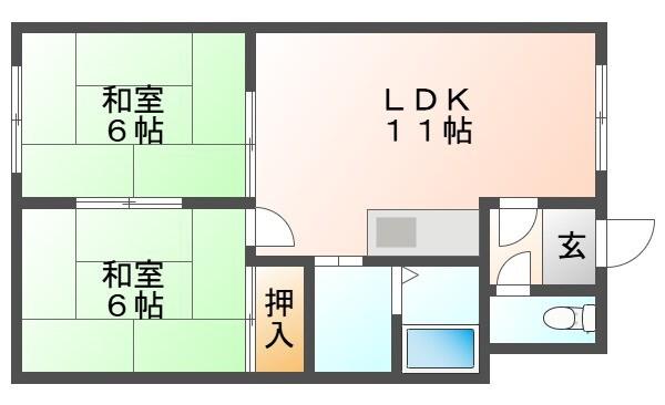 第二コーポ仁木(2LDK/1階)の間取り写真