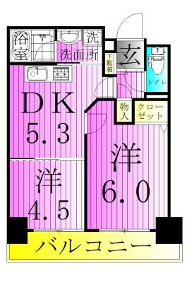 ルフレリバーサイド町屋(2DK/5階)の間取り写真