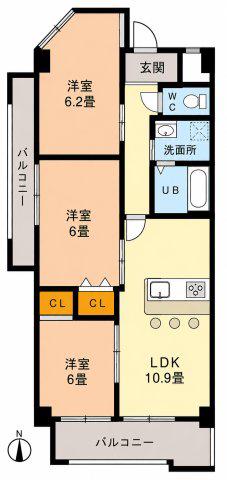 コンドミニアム池安(3LDK/4階)の間取り写真