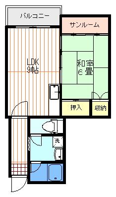 一川マンション(1LDK/2階)の間取り写真