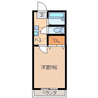 サンリブ中倉(1K/2階)の間取り写真
