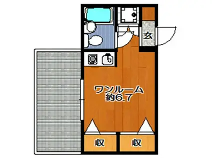 フラットKOWA(ワンルーム/3階)の間取り写真