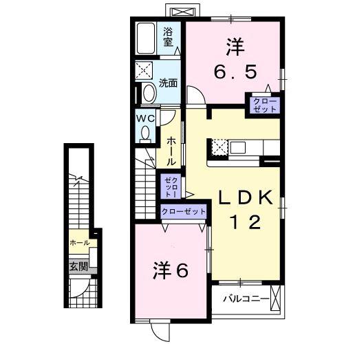 サンライト若松 I(2LDK/2階)の間取り写真