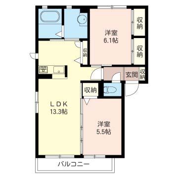 クレア A棟(2LDK/1階)の間取り写真
