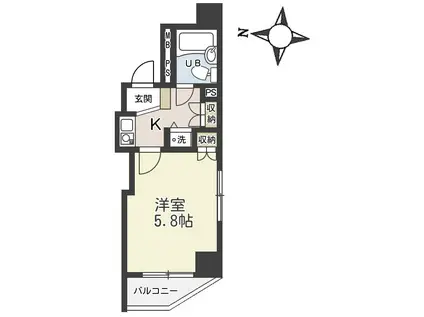 コスモスパジオ浦和常盤(1K/5階)の間取り写真