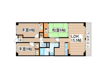 ラスティコート南仙台(3LDK/5階)の間取り写真