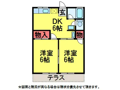 ＪＲ成田線 成田駅 徒歩20分 2階建 築35年(2DK/1階)の間取り写真
