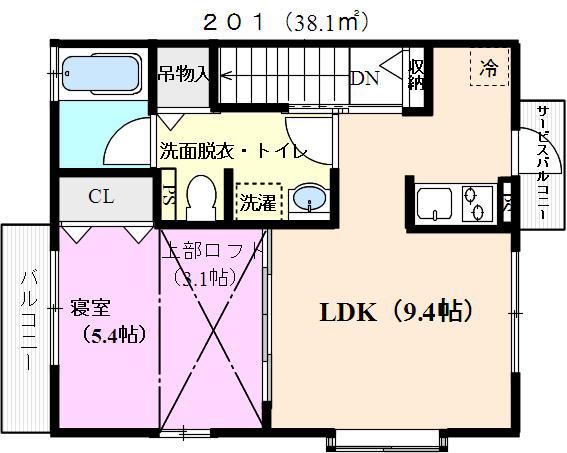 グリーンコート(1LDK/2階)の間取り写真