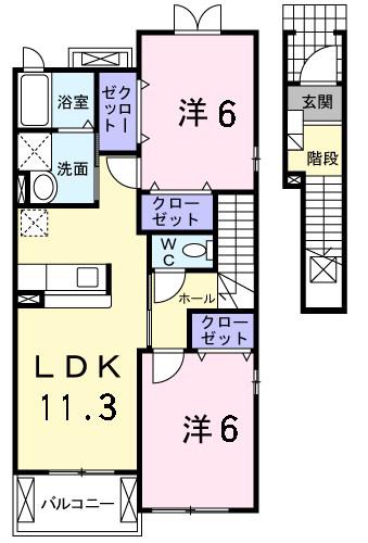 カーサエレガンテC(2LDK/2階)の間取り写真