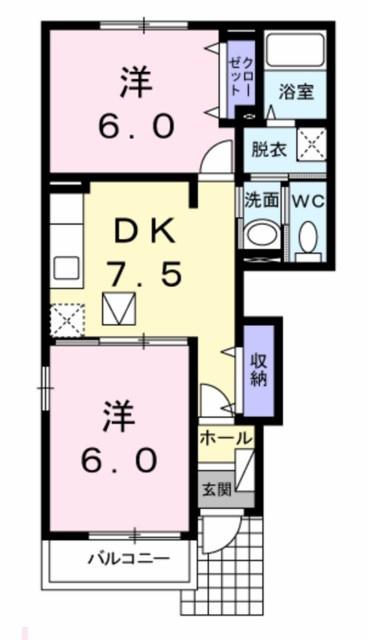 プラシード(2DK/1階)の間取り写真