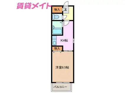 近鉄名古屋線 津新町駅 徒歩4分 9階建 築27年(1K/7階)の間取り写真