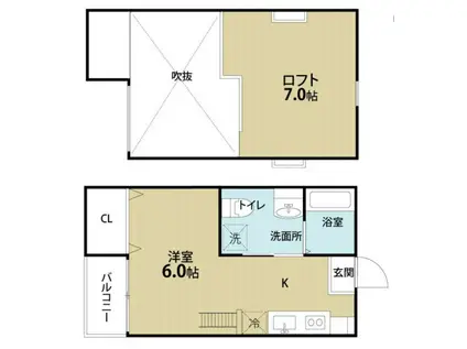 CASA AZUL神戸西(1K/2階)の間取り写真