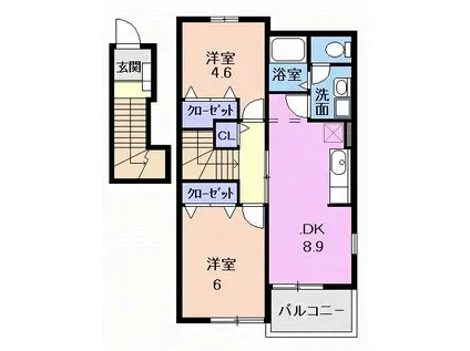 カーサカリエンテ(2DK/2階)の間取り写真
