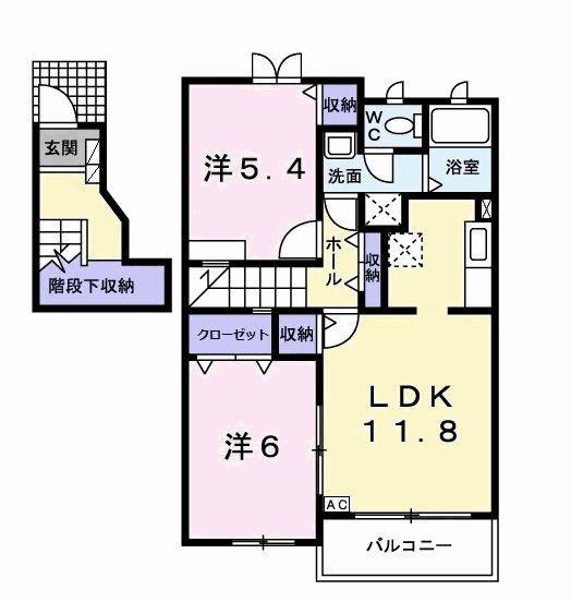 グランドステージC(2LDK/2階)の間取り写真