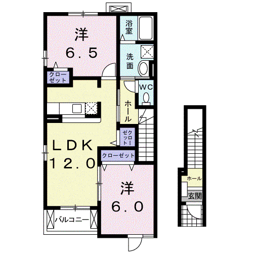 カサミランB(2LDK/2階)の間取り写真